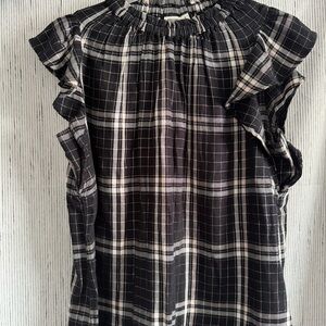 GAP Plaid Ruffle Sleeve Blouse